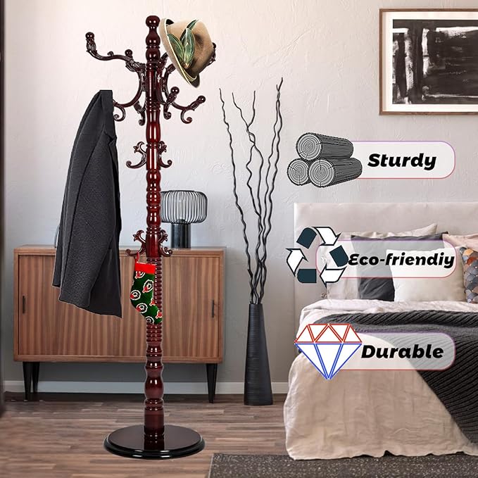 73 in Wood Coat Rack, Coat Rack Freestanding - Image 4