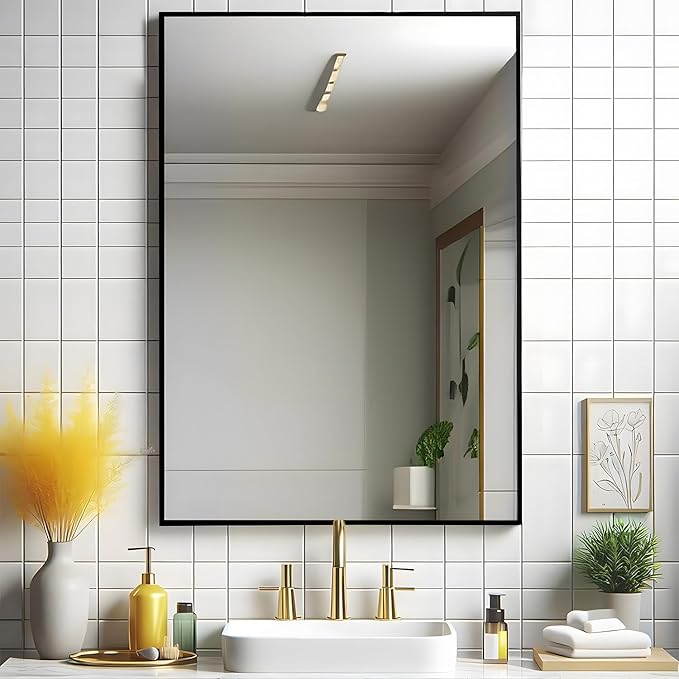 Black Bathroom Mirror 24x36 Inch Rectangular Wall Mirrors Modern Farmhouse by PUZONJIG