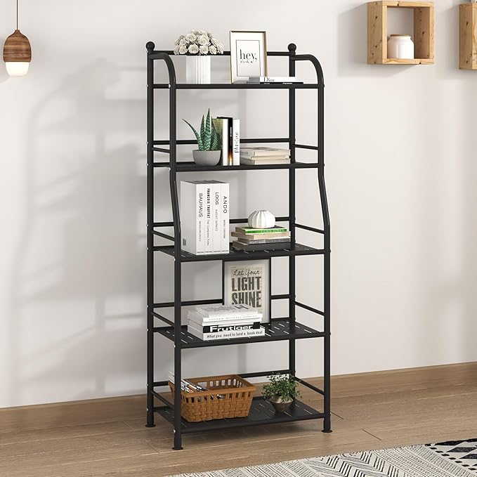 5 Tier Metal Shelf Storage Shelves Living Room Bookshelf Bathroom Corner - Image 2