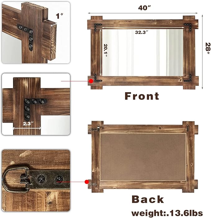 MeMoreCool Rustic Wooden Framed Wall Mirror, Farmhouse Decorative Vanity Mirror - Image 5