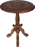 The Wooden Town Handcrafted Carved Round Side Table – 18x21 Inch Coffee Table by TheWoodenTown