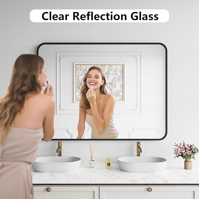 Koonmi Metal Framed Bathroom Mirror, High-Definition Tempered Glass Bathroom - Image 2