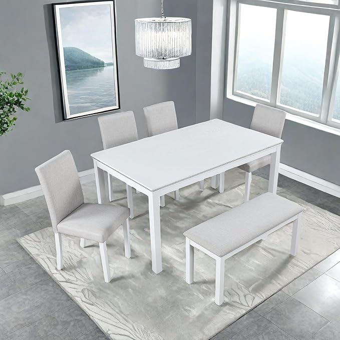 Dining Table Set, 6 Piece Counter Height Dinner Set by ChicFurnit