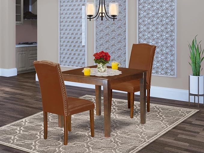 East West Furniture OXEN3-MAH-66 3 Piece Kitchen Table Set - Image 6