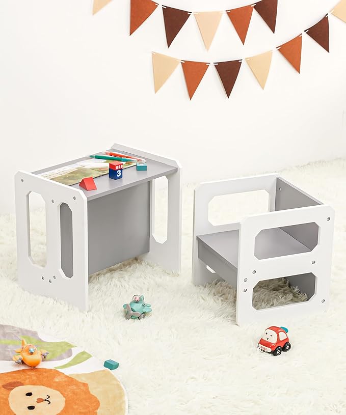 Kids Table and Chair Set, 3-in-1 Wooden Children's Furniture, Water Resistant - Image 8