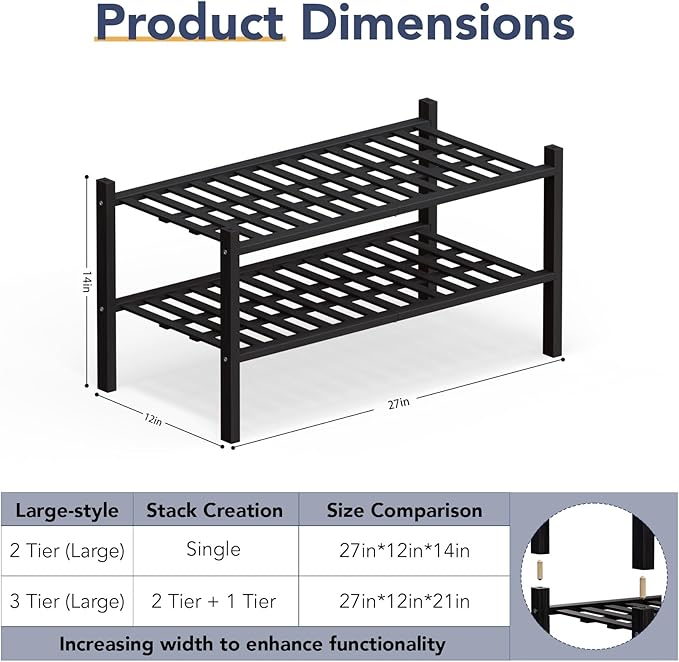 Haddockway Large 2 Tier Bamboo Shoe Rack Storage Organizer, Small Space - Image 3