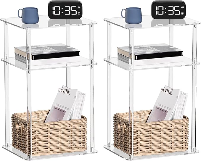 HMYHUM Acrylic Side Tables for Small Spaces, Nightstand/Bedside Table Set of 2 by HMYHUM