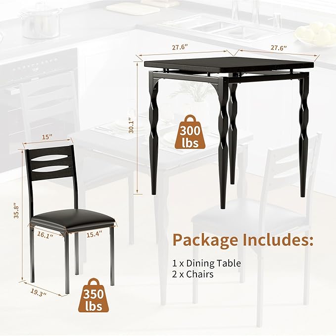 GarveeHome Dining Table Set for 2, Dining Table and Chairs Set of 2, 3 Piece - Image 2