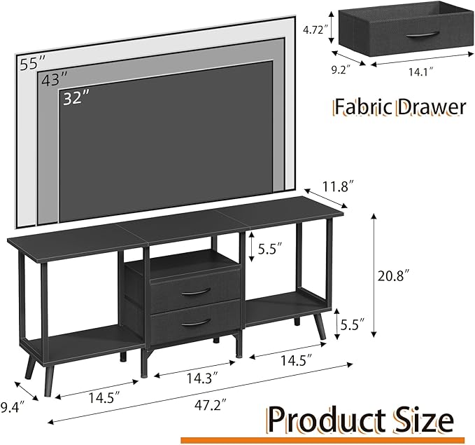 Small TV Stand with Fabric Drawers/LED Light - Image 7