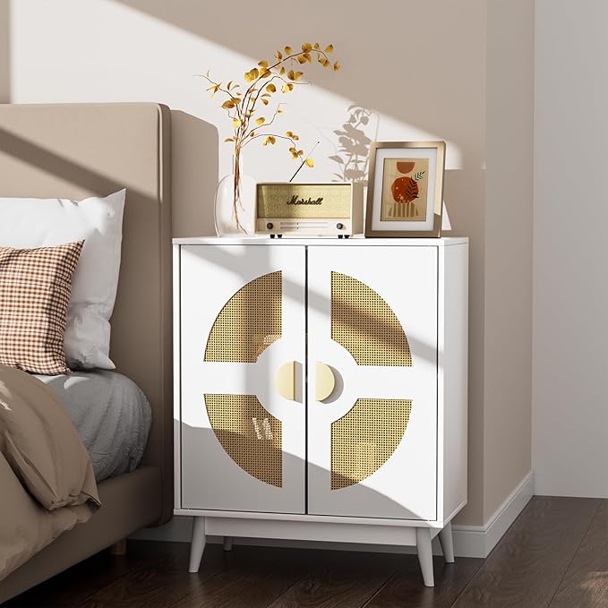 Buffet Cabinet White with Storage, Kitchen Sideboard with Doors & Shelves by TOOBVEST