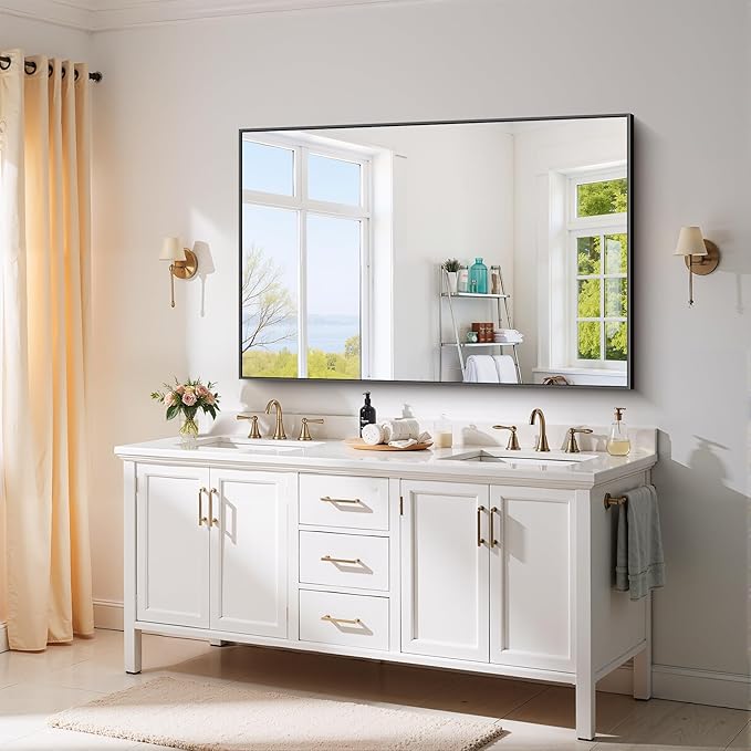YIROMAN Bathroom Mirror 55"x36", Large Matte Black Bathroom Mirror - Image 3