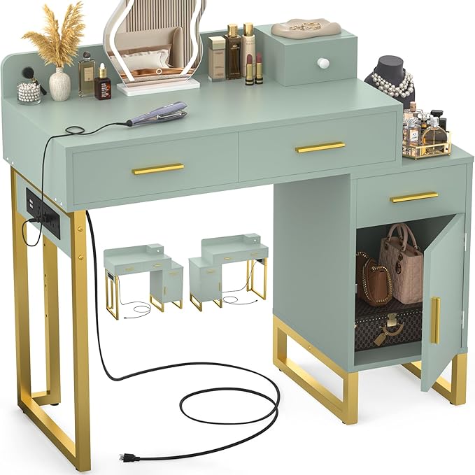 Vanity Desk with 4 Storage Drawers by Besiost