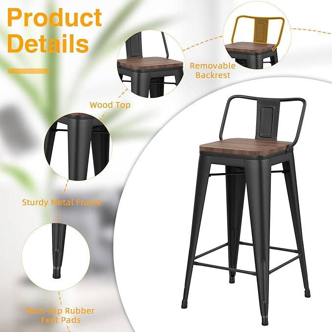 Yongchuang 24" Metal Barstools Set of 4 Counter Bar Stools - Image 7