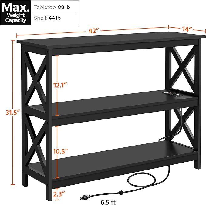 Yaheetech Entryway Table with Storage Shelves, Console Table with Power Outlets - Image 3