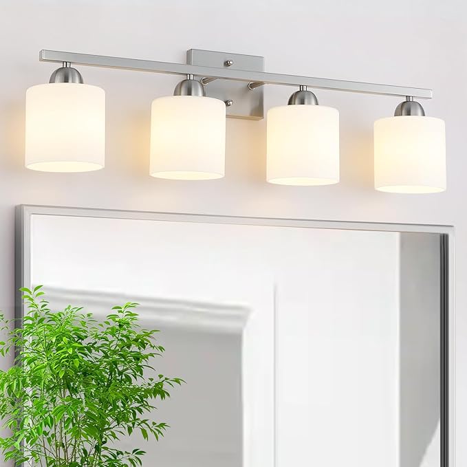 Stainless Steel Milk Glass Vanity Lights by MecgirnLighting