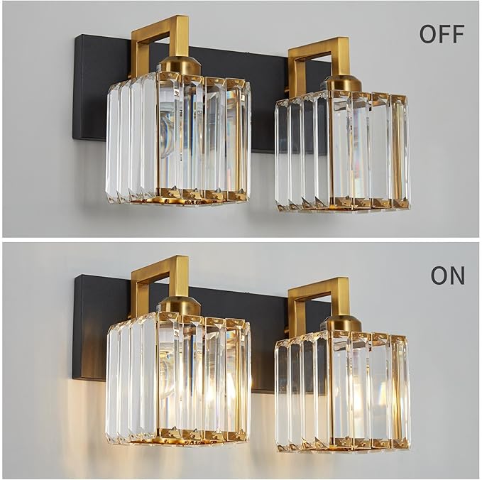 Modern Bathroom Vanity Light 2-Lights Black Gold Crystal Wall Lamp Bathroom - Image 4