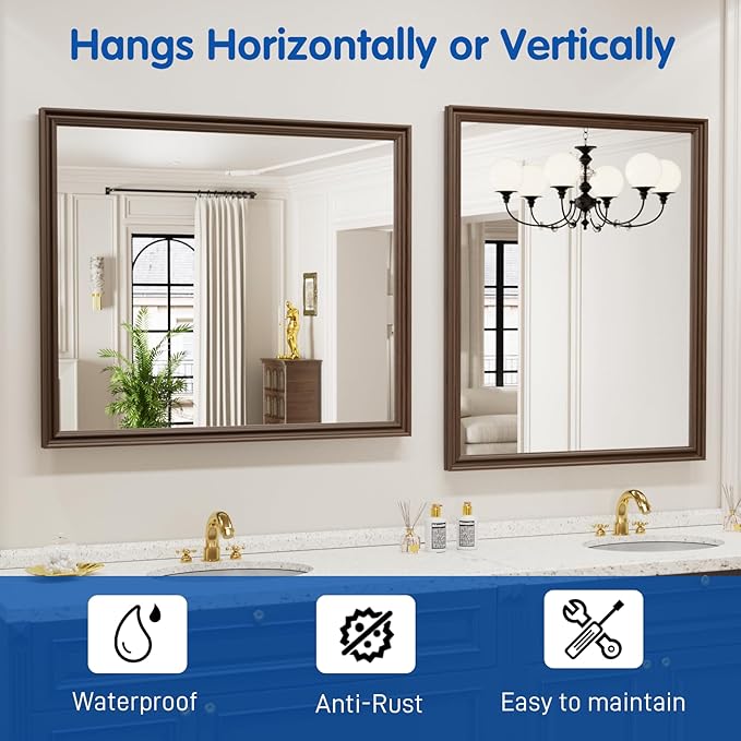 WEER Retro Copper Bathroom Mirror, 36x30 Inch Bronze Oil Rubbed Framed Mirror - Image 6