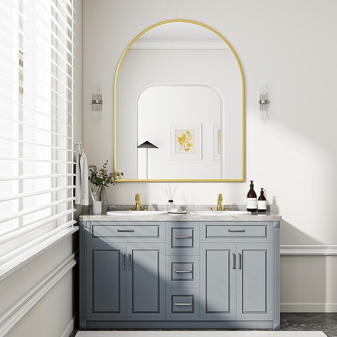 BEAUTYPEAK 36"x48" Arch Bathroom Mirror, Wall Mounted Vanity Metal Frame Mirror by BEAUTYPEAK