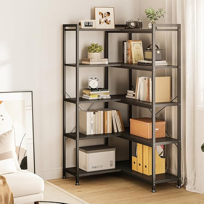 Casaottima Corner Bookshelf 5 Tier, 57 Inches Reversible Book Shelf - Image 8