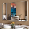 WEER 60X36 Inch Brushed Nickel Bathroom Mirror, Brushed Silver Metal Frame by WEER