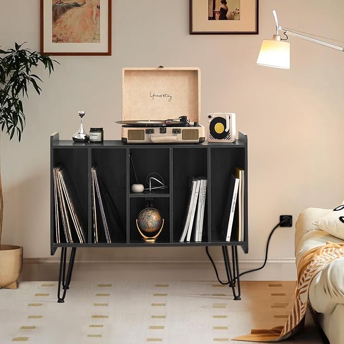 Large Record Player Stand with Vinyl Storage, Holds Up to 200 Albums, Turntable - Image 6