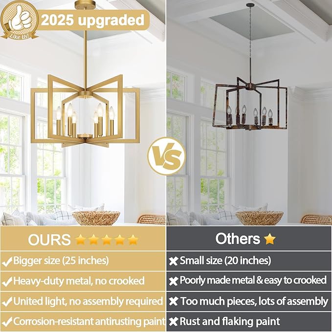 25" Modern Gold Chandelier for Dining Room, Geometric Gold Dining Room Light - Image 2