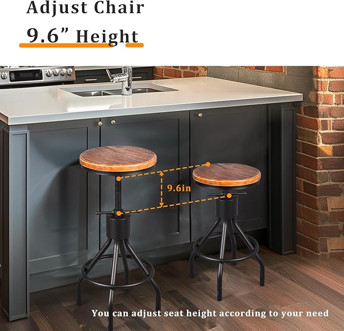 Industrial Bar Stool-Set of 2-Swivel Counter Coffee Chair-Extra Pub Height - Image 7