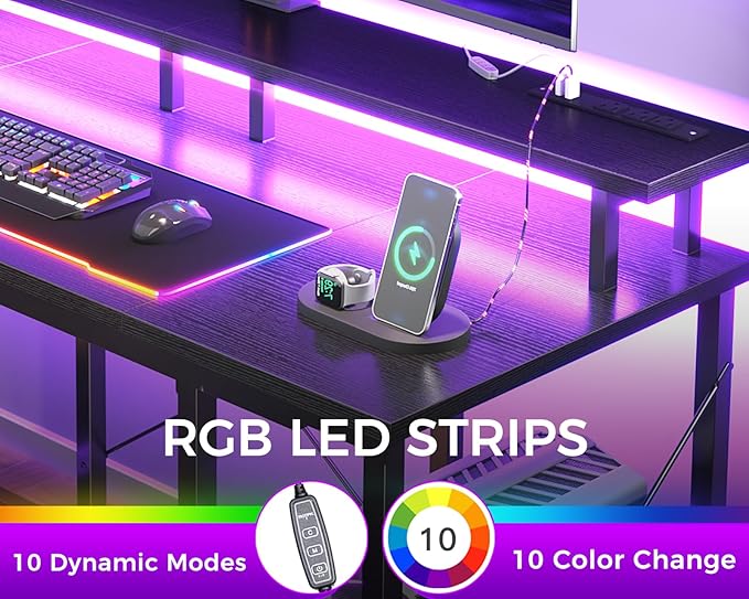 ODK 55 Inches Gaming Desk with LED Lights, Computer Desk with Monitor Stand - Image 4
