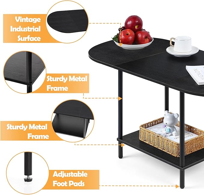 Coffee Tables for Living Room, 2-Tier Small Coffee Table Industrial Modern - Image 3