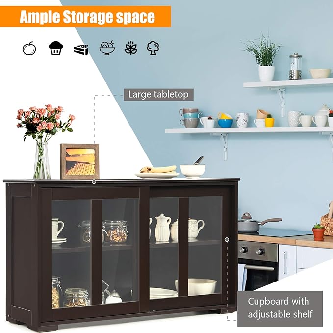 Costzon Sideboard Buffet Cabinet, Wooden Kitchen Storage Cabinet - Image 6