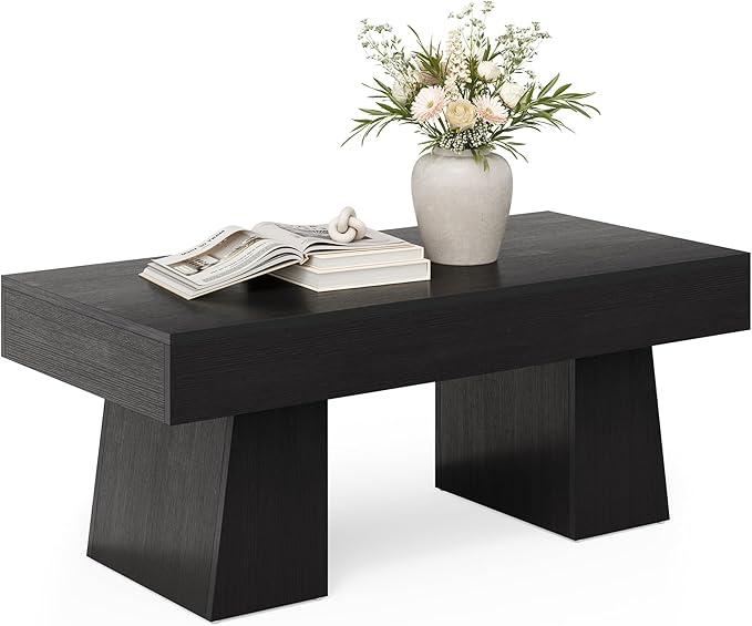 LITTLE TREE Farmhouse Coffee Table, 47 Inches Wooden Rectangular Accent Center - Image 10
