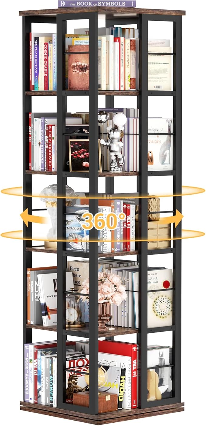 Aheaplus Rotating Bookshelf, Corner Bookcase, 360 Display Wood Spinning by Aheaplus