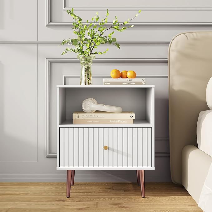 White Night Stand Set 2, Modern Bedside Table - Image 6