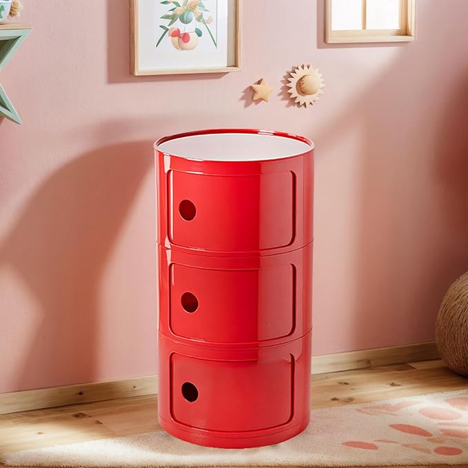 3 Tier Round Nightstand with Drawers, Living Room - Image 6