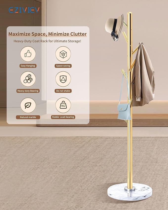 EZIVIEZ Modern Coat Rack Stand, Metal Freestanding Coat Rack - Image 6