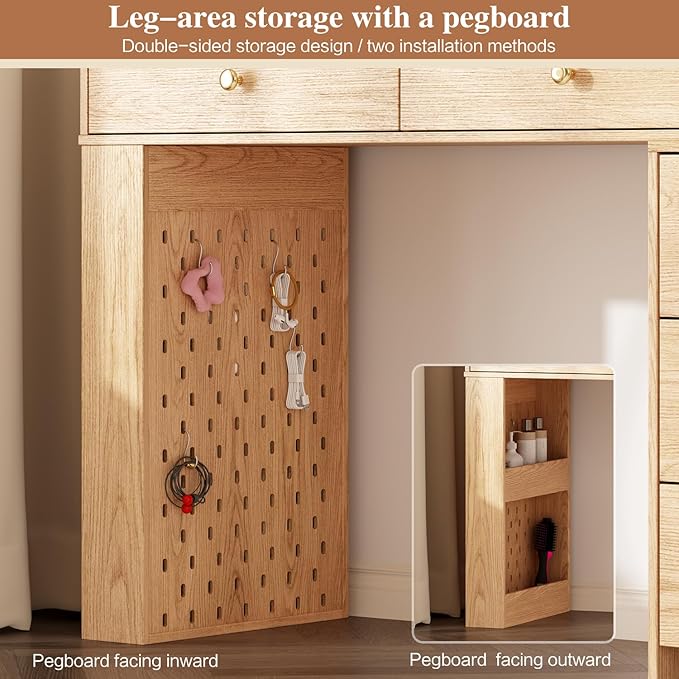 Large Makeup Vanity Desk with Mirror and Lights, Vanity Desk with 8 Drawers & - Image 5