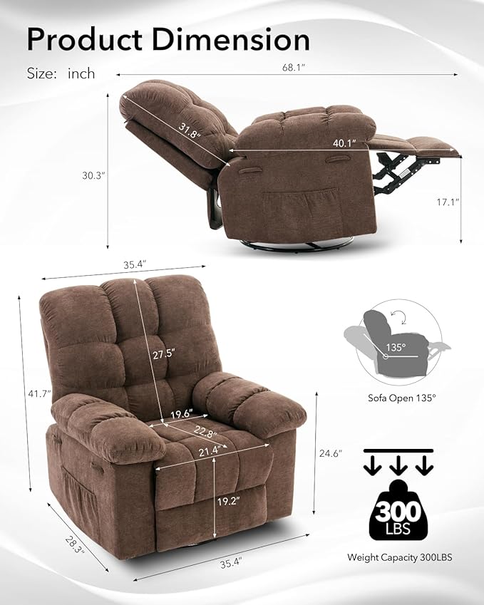 Rocking Recliner Chair, 360° Swivel Rocker Chair - Image 3