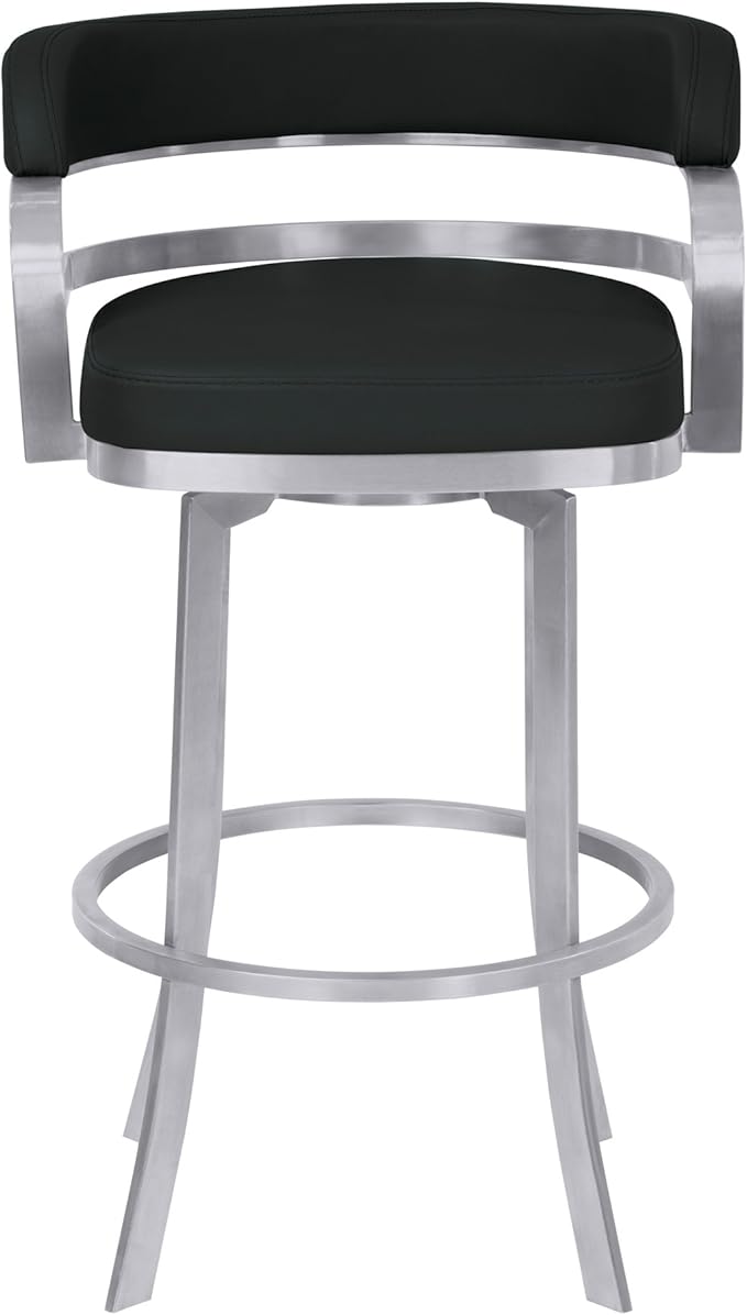 Armen Living Prinz 30" Bar Height Swivel Barstool in Black Faux Leather and - Image 4