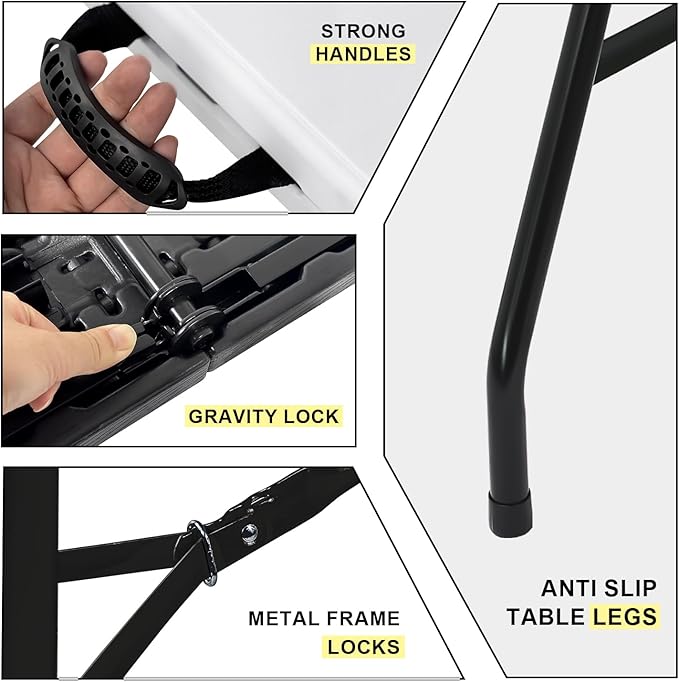 70.8" W X 29" D X 29" H - 6 ft Folding Table Black Wood Grain Portable Heavy - Image 5