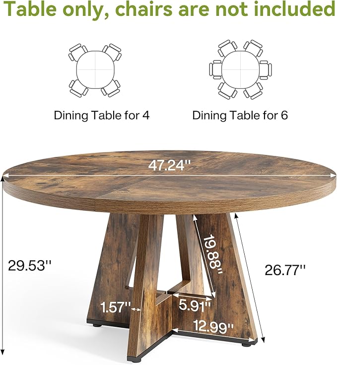 LITTLE TREE Round Dining Table for 4-6 People, 47 Inches Dining Room Table - Image 3