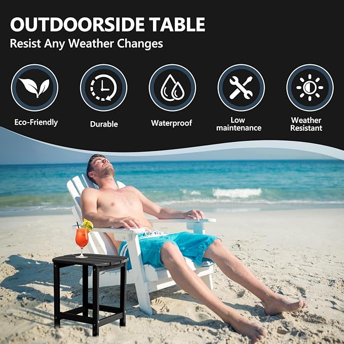 Hdpe Outdoor Adirondack Side Table, Wooden Textured, Set - Image 6