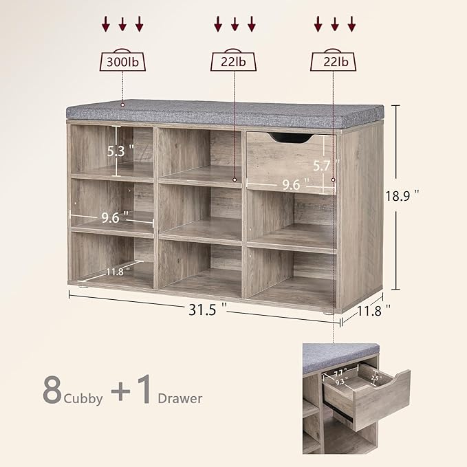 DINZI LVJ Shoe Bench, Entryway Storage Bench - Image 3