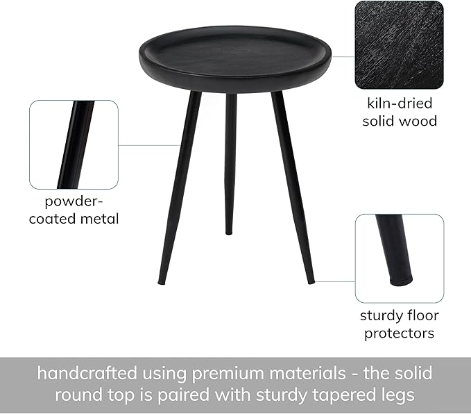 MH London Lydia Round Small End Table & Side Table Solid Wood, Nightstand - Image 4