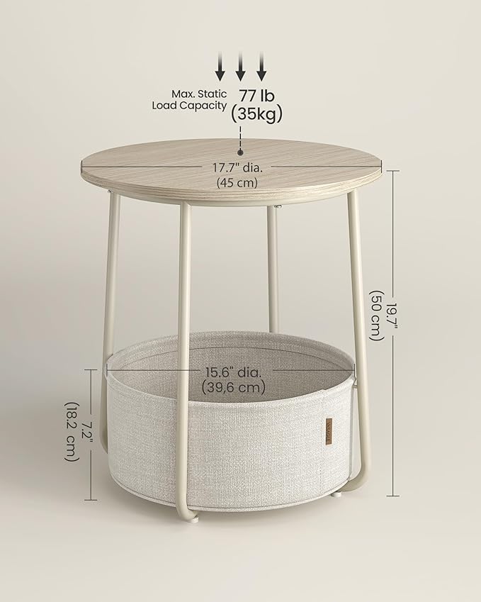 VASAGLE Small Round Side End Table, Modern Nightstand - Image 3