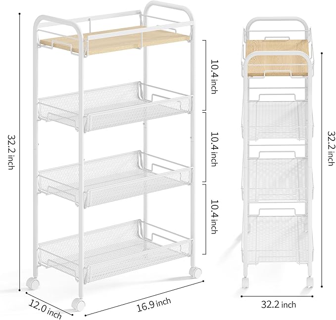 KINGRACK Metal Wide Rolling Cart, 4-Tier Metal Utility Cart, Storage Cart - Image 8