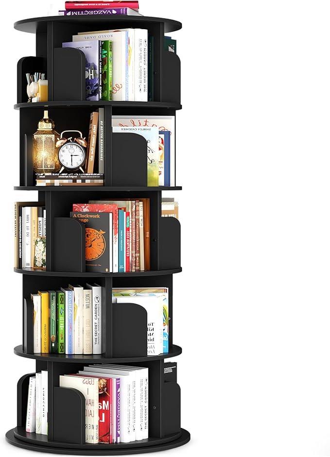 Rotating Bookshelf Tower, 5 Tier Spinning Bookcase, Revolving 360 Book Shelf by Besiost