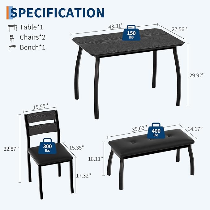 GAOMON Dining Table Set for 4, Wooden Kitchen Table - Image 2