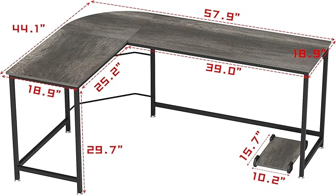 Teraves Reversible L Shaped Desk, 57.9" Gaming Computer Desk, Modern Corner - Image 3