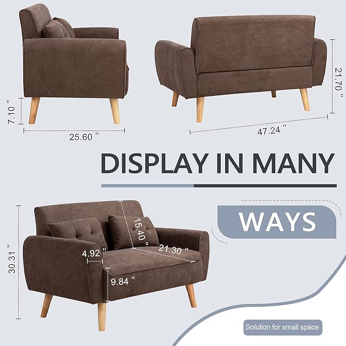 Shintenchi Small Modern Loveseat Couch Sofa, Mid Century Fabric Upholstered - Image 2