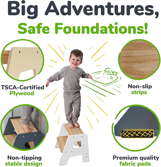 2-Step Wooden Step Stool for Toddlers | Kids Stool for Bathroom Sink & Kitchen - Image 3